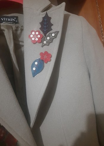 Gri İşlemeli Düğmeli Kadın Blazer Ceket - Görsel 4