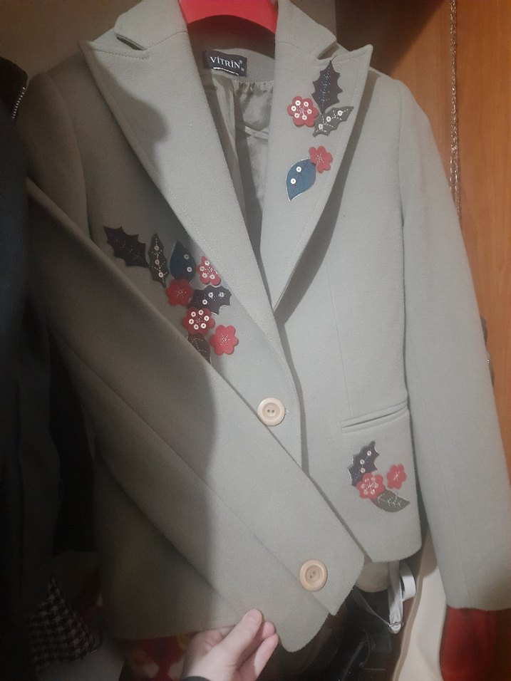 Gri İşlemeli Düğmeli Kadın Blazer Ceket - Görsel 2