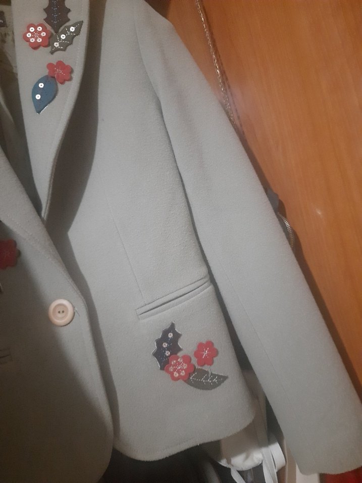 Gri İşlemeli Düğmeli Kadın Blazer Ceket - Görsel 5