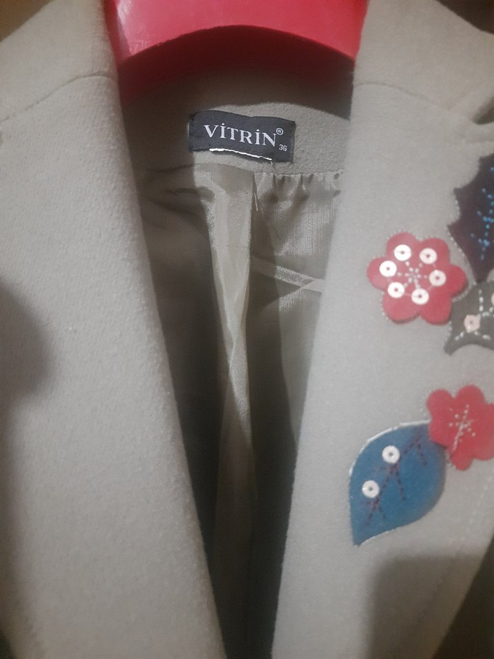 Gri İşlemeli Düğmeli Kadın Blazer Ceket - Görsel 3