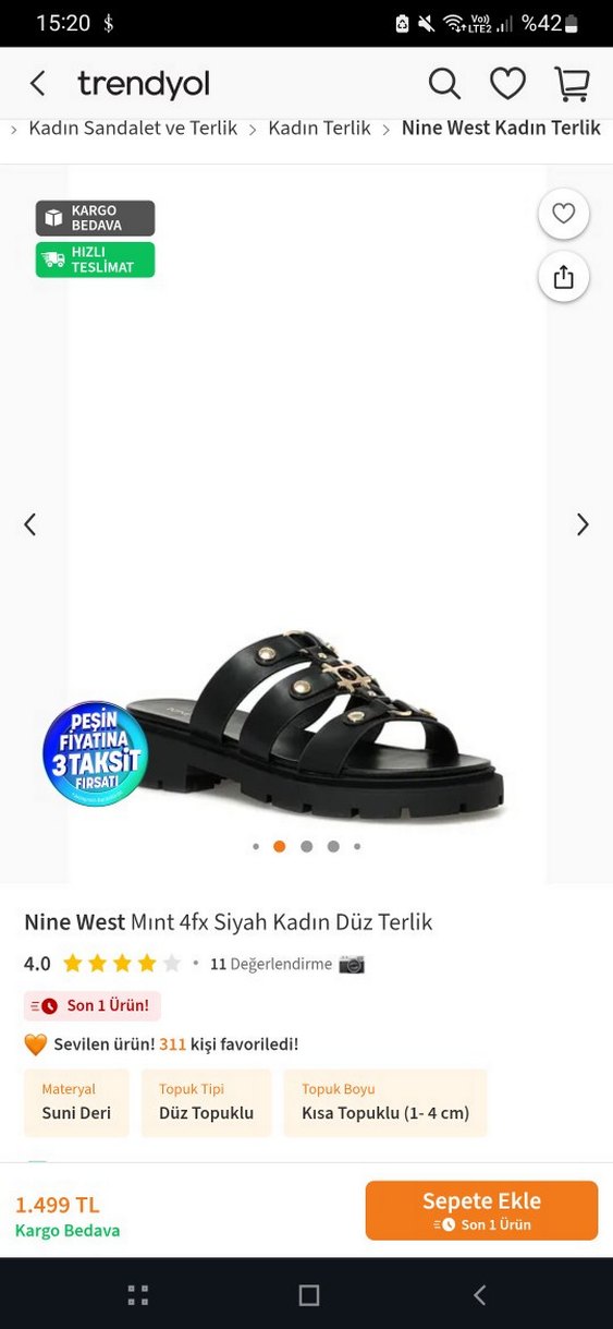 Nine West Siyah Kadın Dolgu Topuk Terlik - Görsel 4