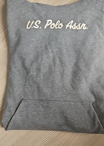 U.S. Polo Assn. Kapüşonlu Gri Sweatshirt - Görsel 3