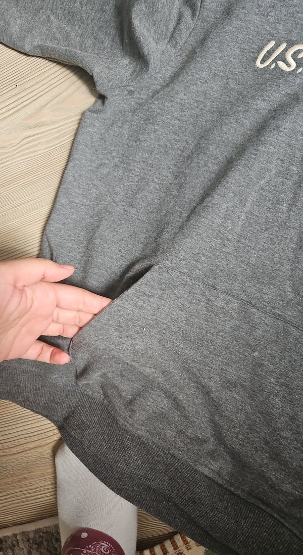 U.S. Polo Assn. Kapüşonlu Gri Sweatshirt - Görsel 4