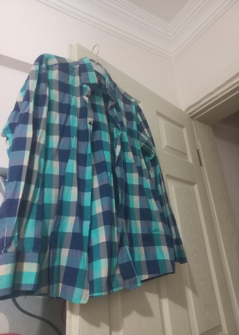 m Beden Mavi Kareli Pamuklu Uzun Kollu Gömlek