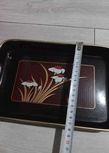 Kırmızı Çiçek Desenli Siyah Tepsi Seti - Görsel 6