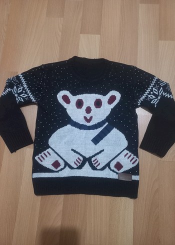 Erkek Çocuk Siyah Triko Ayı Desenli Kazak - Görsel 2