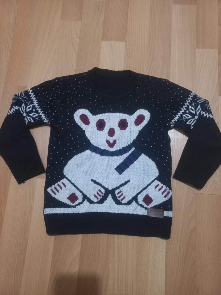 Erkek Çocuk Siyah Triko Ayı Desenli Kazak - Görsel 2