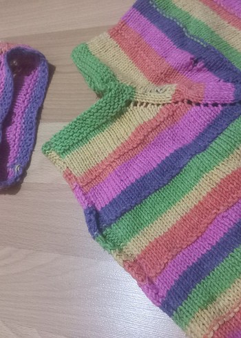 Renkli Örgü Kız Panço ve Bere Seti - Görsel 4