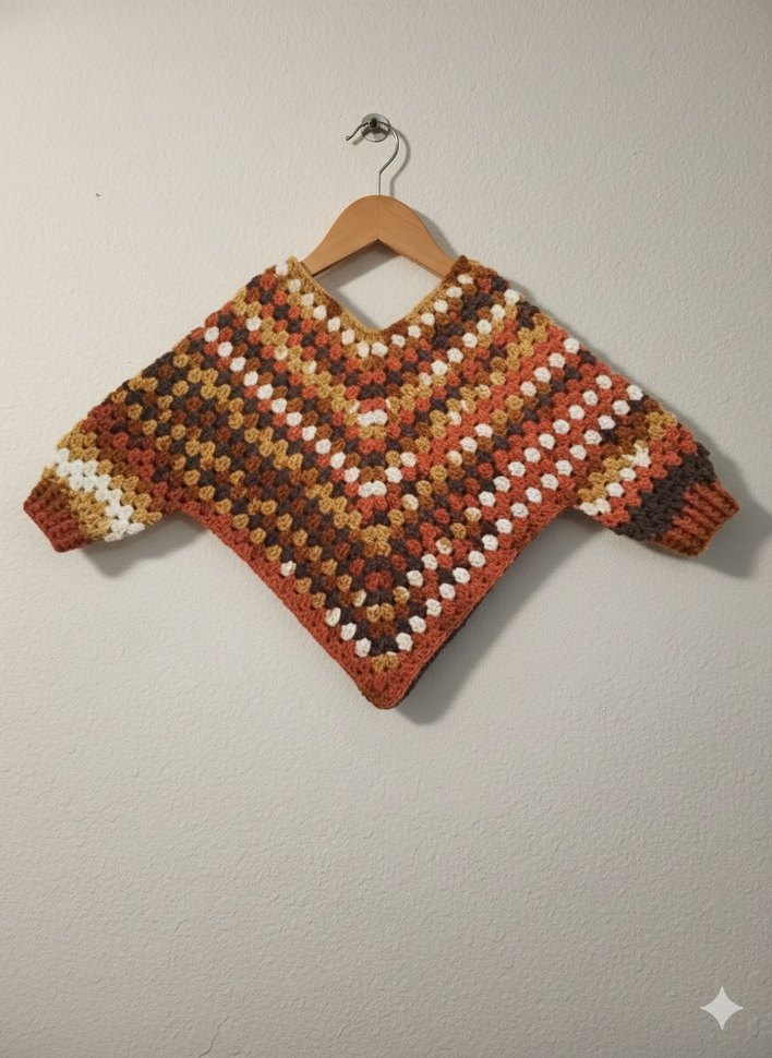 Kız Çocuk Örgü Bohem Ponço - Görsel 2