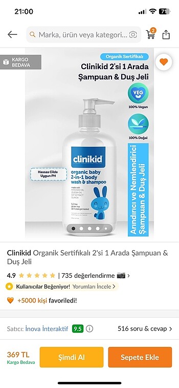 Clinikid organik şampuan & duş jeli