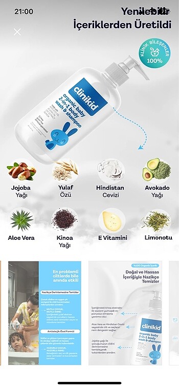 Diğer Clinikid organik şampuan & duş jeli