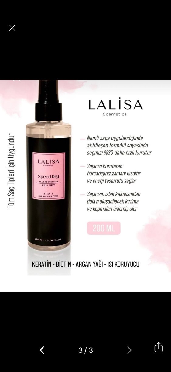 Lalisa Hızlı Saç Kurutma Spreyi 200 ml - Görsel 2