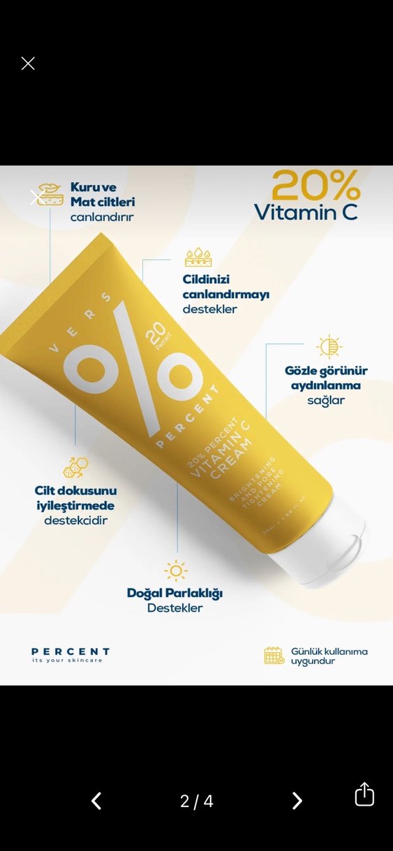 Vers Percent %20 VitaminC Aydınlatıcı Gözenek Sıkılaştırıcı krem - Görsel 2