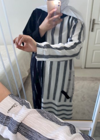 Setre Uzun Kollu Siyah Zebra Desenli Salaş Elbise