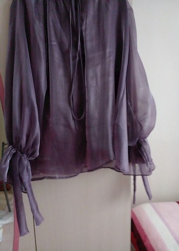 Mor Drapeli Uzun Kollu Kadın Bluz - Görsel 3
