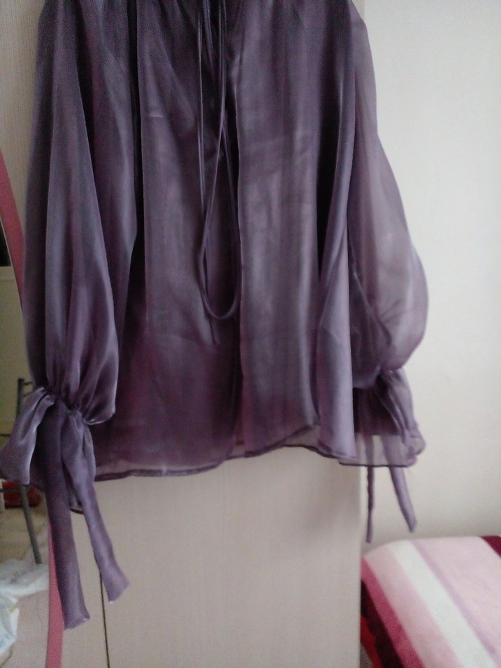 Mor Drapeli Uzun Kollu Kadın Bluz - Görsel 3