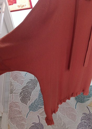 xl Beden Koyu Kırmızı V Yakalı Salaş Midi Tunik