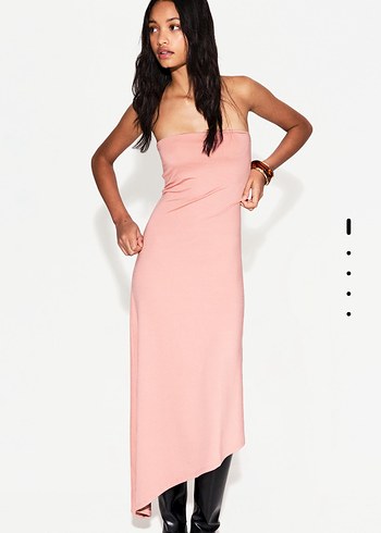 s Beden Bershka Pembe Drapeli Uzun Kadın Elbise