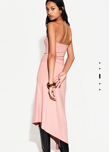 Bershka Bershka Pembe Drapeli Uzun Kadın Elbise