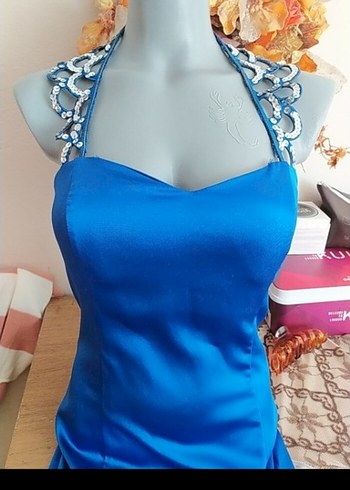 Mavi Uzun  Kadın Abiye Elbise - Görsel 3