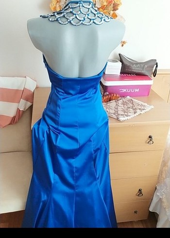 Mavi Uzun  Kadın Abiye Elbise - Görsel 4