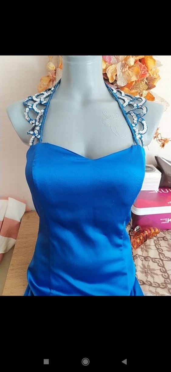 Mavi Uzun  Kadın Abiye Elbise - Görsel 3