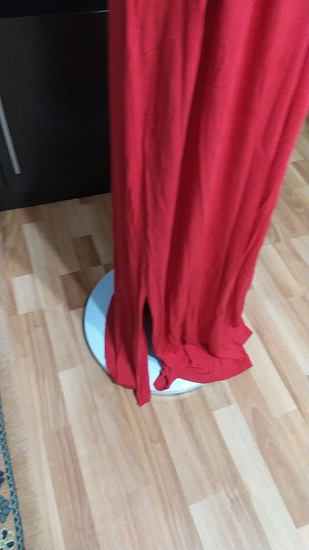 Kırmızı Kayık Yaka Uzun Drapeli Elbise - Görsel 4