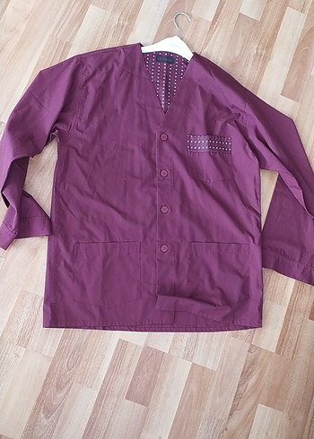 Bordo Erkek Pijama Takımı, Düğmeli, Uzun Kollu - Görsel 5