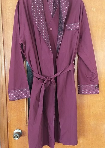 Bordo Erkek Pijama Takımı, Düğmeli, Uzun Kollu - Görsel 2