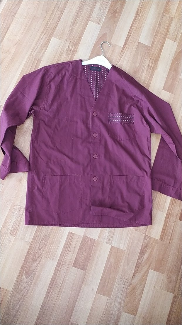 Bordo Erkek Pijama Takımı, Düğmeli, Uzun Kollu - Görsel 5