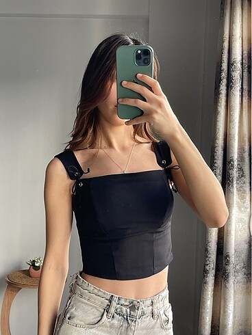 m Beden siyah Renk askılı crop bluz üst