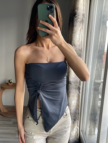 s Beden straplez crop bluz üst