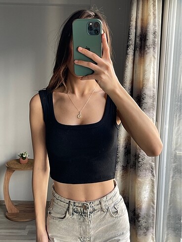 l Beden siyah Renk askılı crop üst