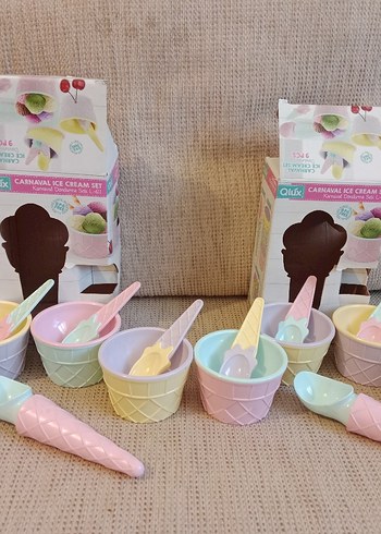  Beden Pastel Renkli Dondurma Temalı Tabak ve Kaşık Seti