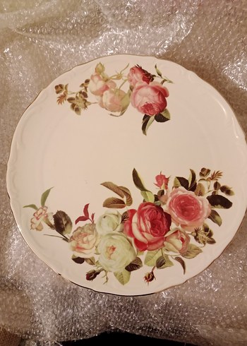 Beden Rose Garden Desenli Krem Ayaklı Pasta Tabağı