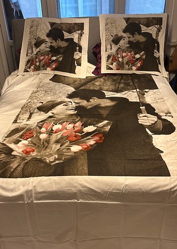 Baskılı Beyaz Çift Desenli  yorgan ve  yastık kılıf - Görsel 2