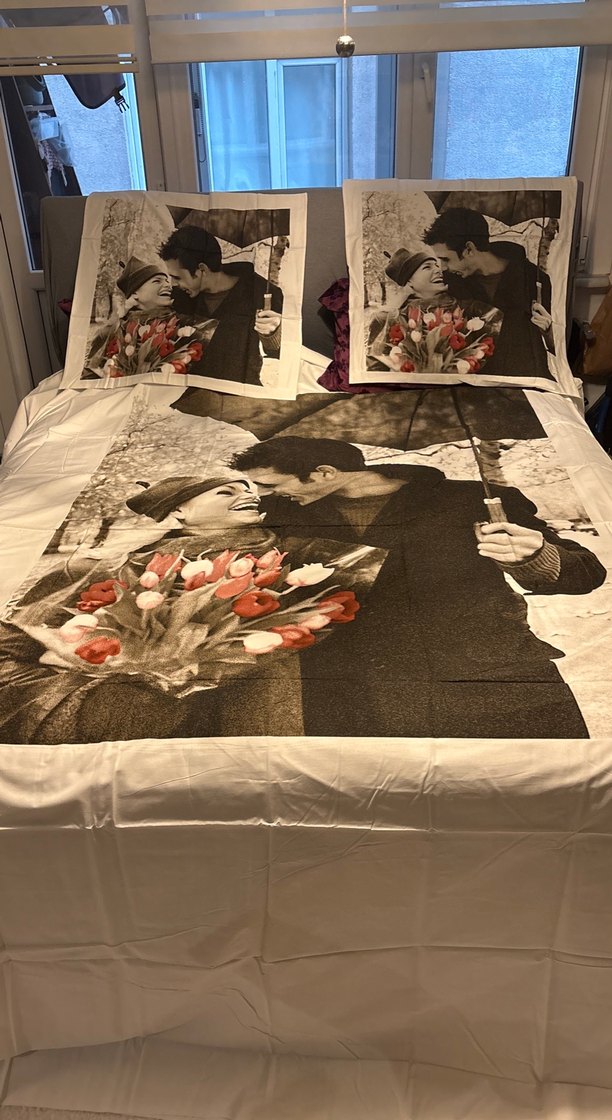 Baskılı Beyaz Çift Desenli  yorgan ve  yastık kılıf - Görsel 2