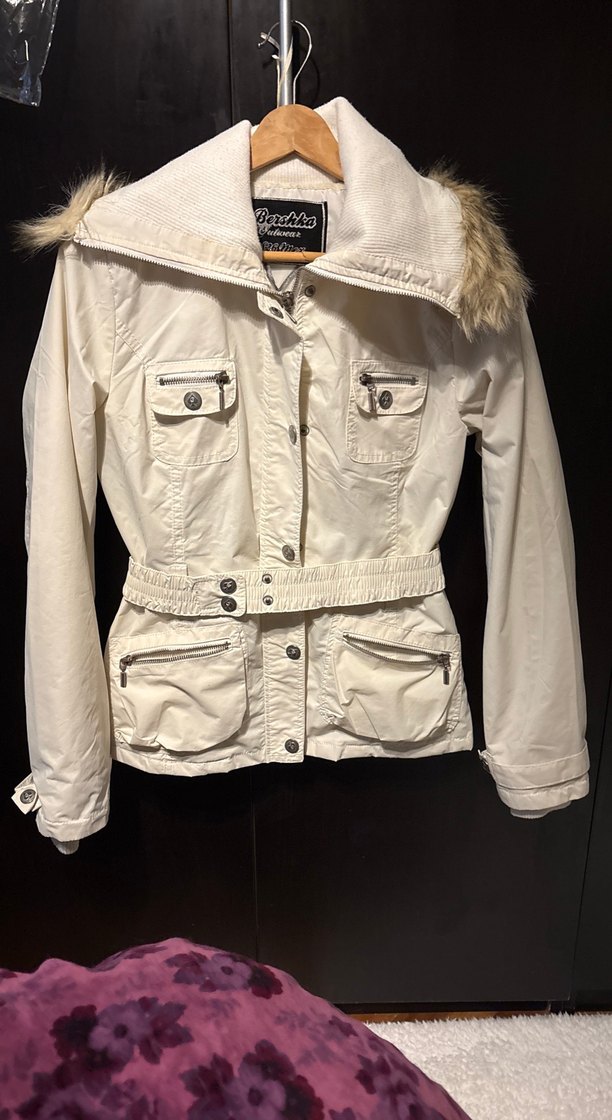 Kırık beyaz Kemerli Kadın Ceket - Görsel 2