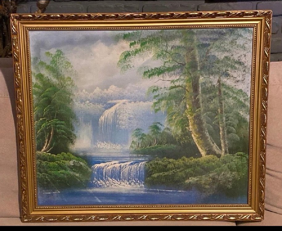 Mavi Tonlarda Şelale Manzaralı Tablo - Görsel 2