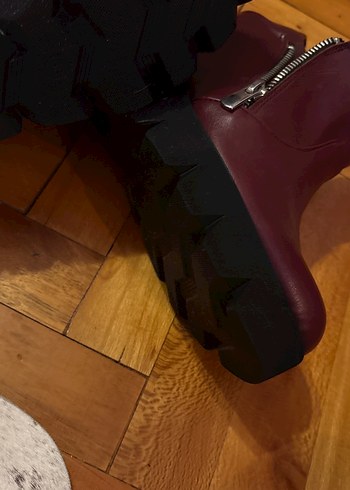 Bordo Deri Dolgu Topuklu Kadın Bot - Görsel 12