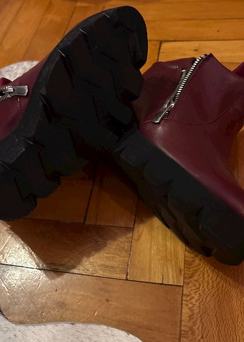 Bordo Deri Dolgu Topuklu Kadın Bot - Görsel 11