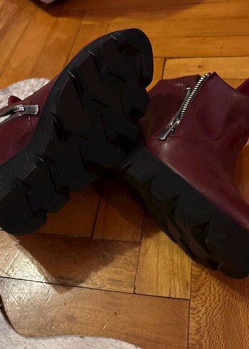 Bordo Deri Dolgu Topuklu Kadın Bot - Görsel 10