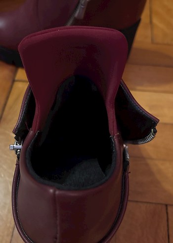 Bordo Deri Dolgu Topuklu Kadın Bot - Görsel 6