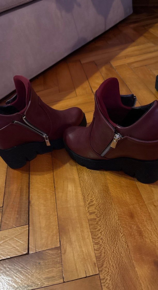 Bordo Deri Dolgu Topuklu Kadın Bot - Görsel 4