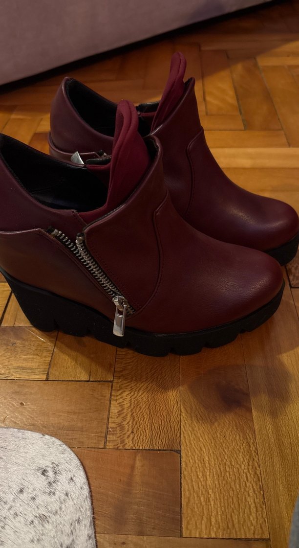 Bordo Deri Dolgu Topuklu Kadın Bot - Görsel 2