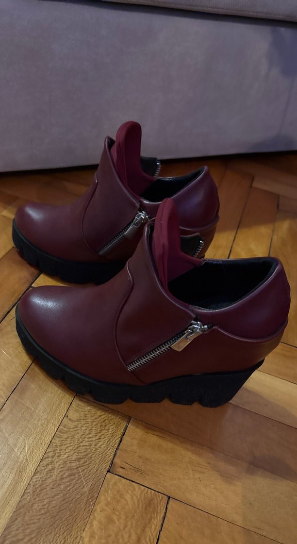 Bordo Deri Dolgu Topuklu Kadın Bot - Görsel 5