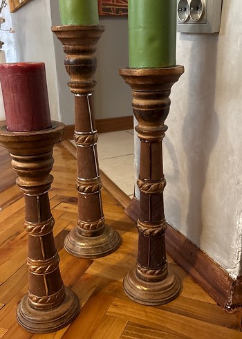 Koyu Kahverengi Ahşap Mumluk Seti - Görsel 5