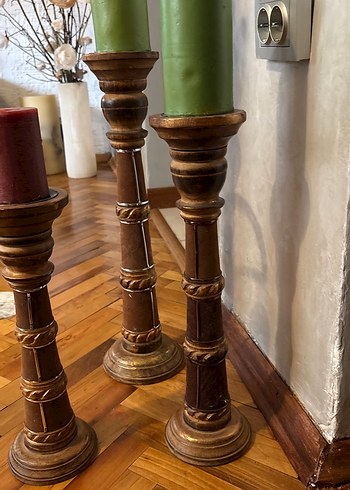 Koyu Kahverengi Ahşap Mumluk Seti - Görsel 4