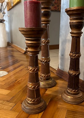 Koyu Kahverengi Ahşap Mumluk Seti - Görsel 3