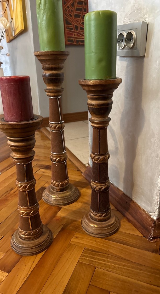 Koyu Kahverengi Ahşap Mumluk Seti - Görsel 5